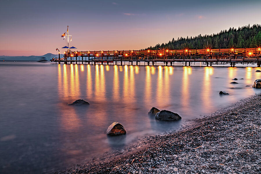 Sunset Photograph - Lake Tahoe And Gar Woods Pier At Dusk - Carnelian Bay California by Gregory Ballos