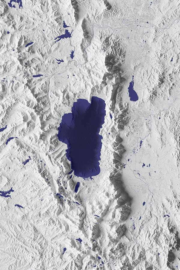 Lake Tahoe and Reno Ultra Detailed Terrain Map Digital Art by Mappic Maps