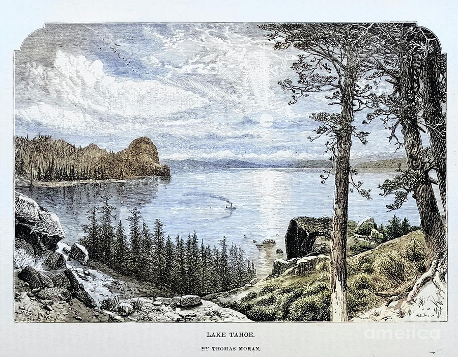 Lake Tahoe by Thomas Moran c2 Drawing by Historic Illustrations Pixels