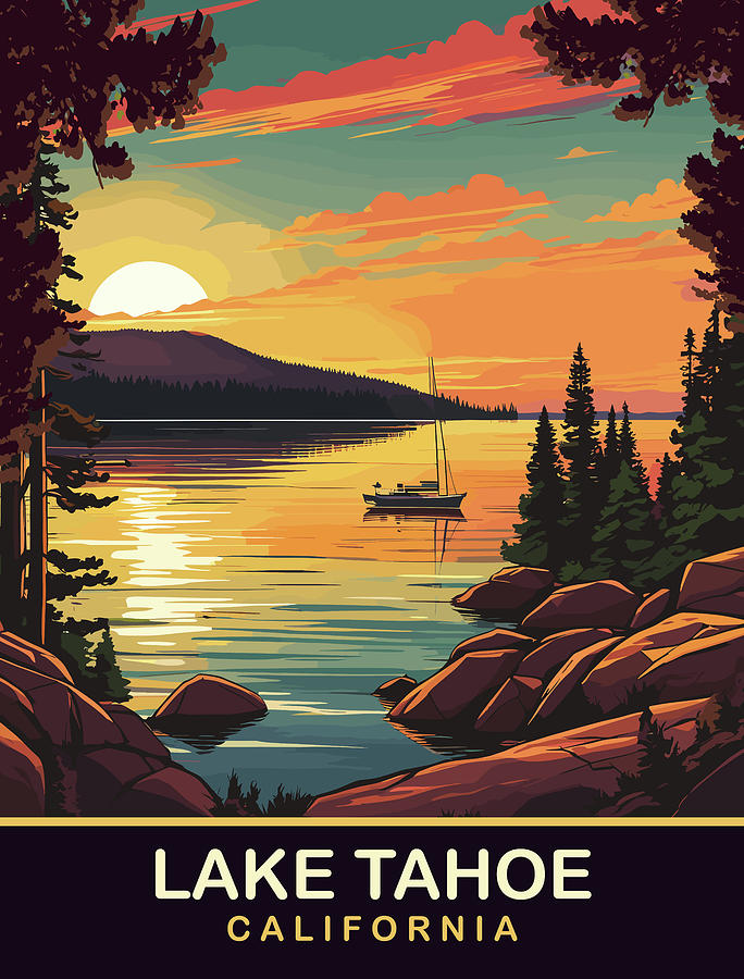 Sunset Digital Art - Lake Tahoe, California by Long Shot