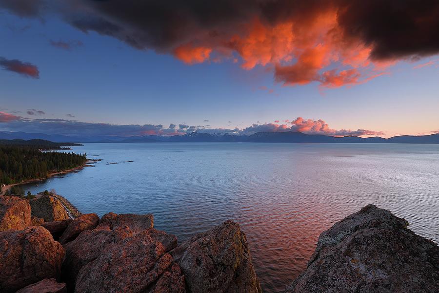 Lake Tahoe sunset atop Cave Rock in Nevada Photograph by Jetson Nguyen