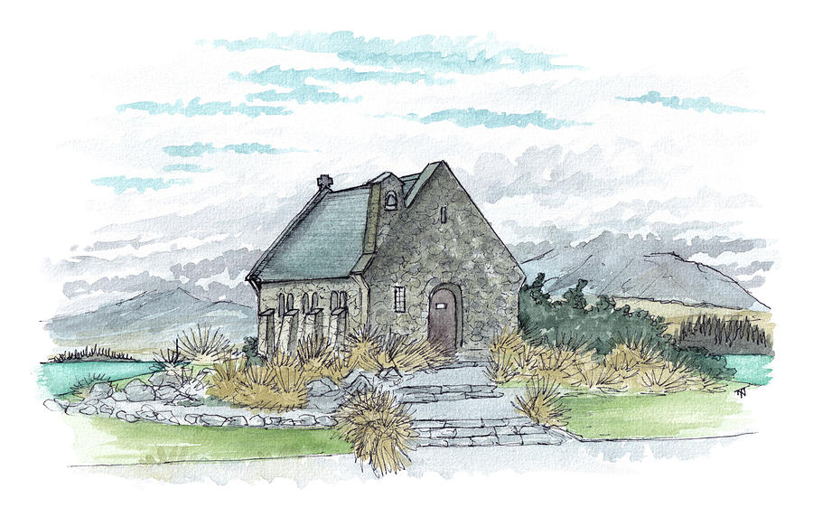 Mountain Painting - Lake Tekapo - Church of the Good Shepherd 2022 by Tom Napper
