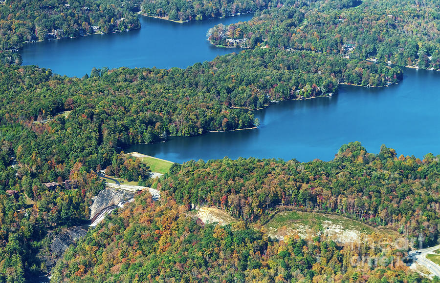 Lake Toxaway and Toxaway Falls in North Carolina Aerial View Photograph by David Oppenheimer