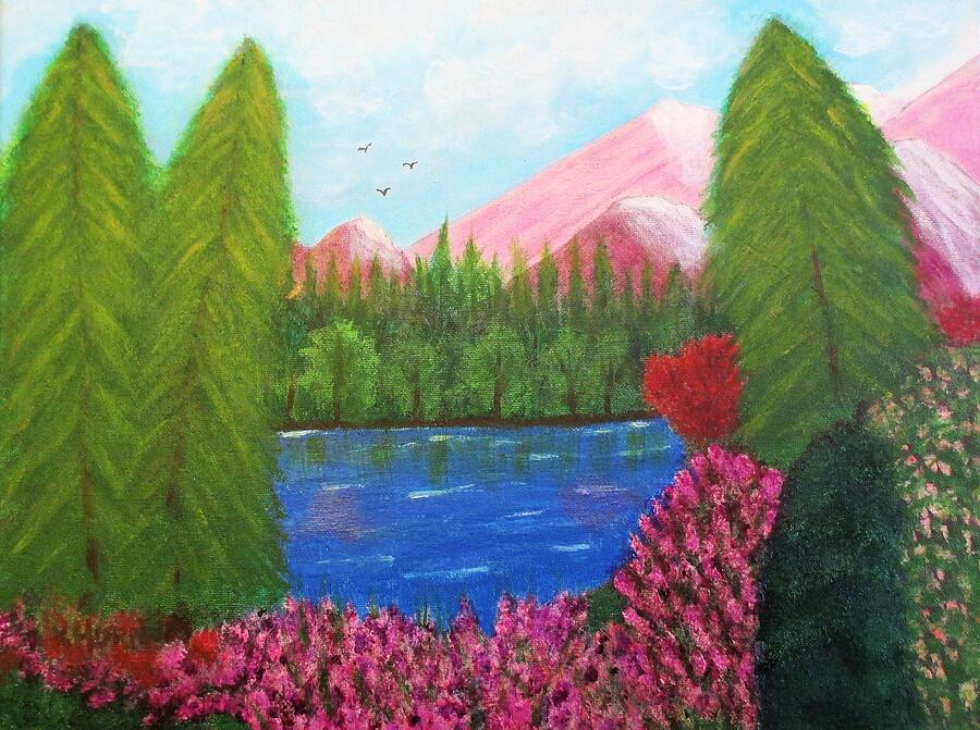 Mountain Painting - Lake View Pink Mountains 355 by Kathy Horn