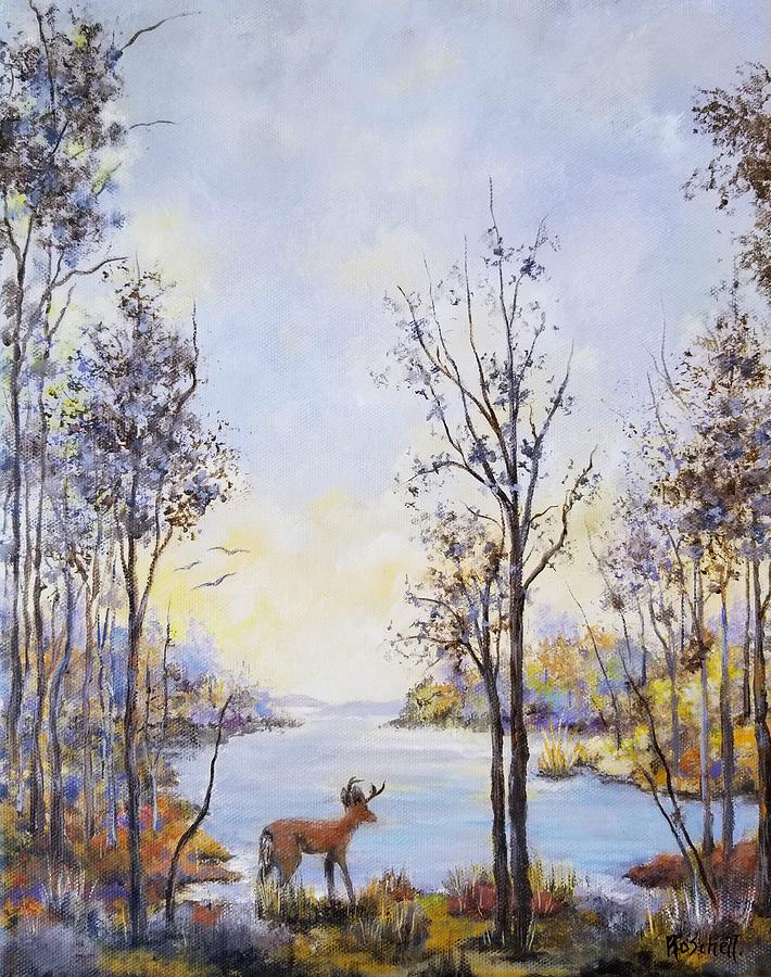 Lake Visitors Painting by Roseanne Schellenberger