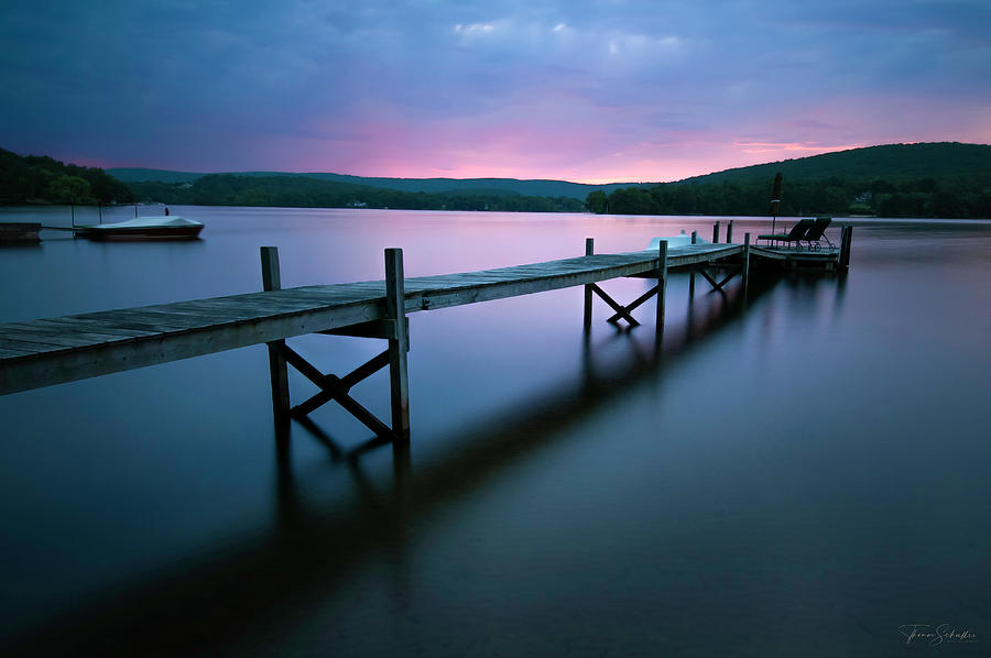 Lake Waramaug Boat Dock - Soothing Blue Hour Photograph by Photos by Thom