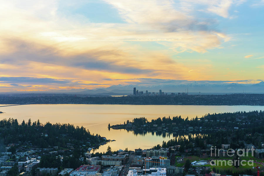 Lake Washington And The Seattle Skyline Aerial Photograph