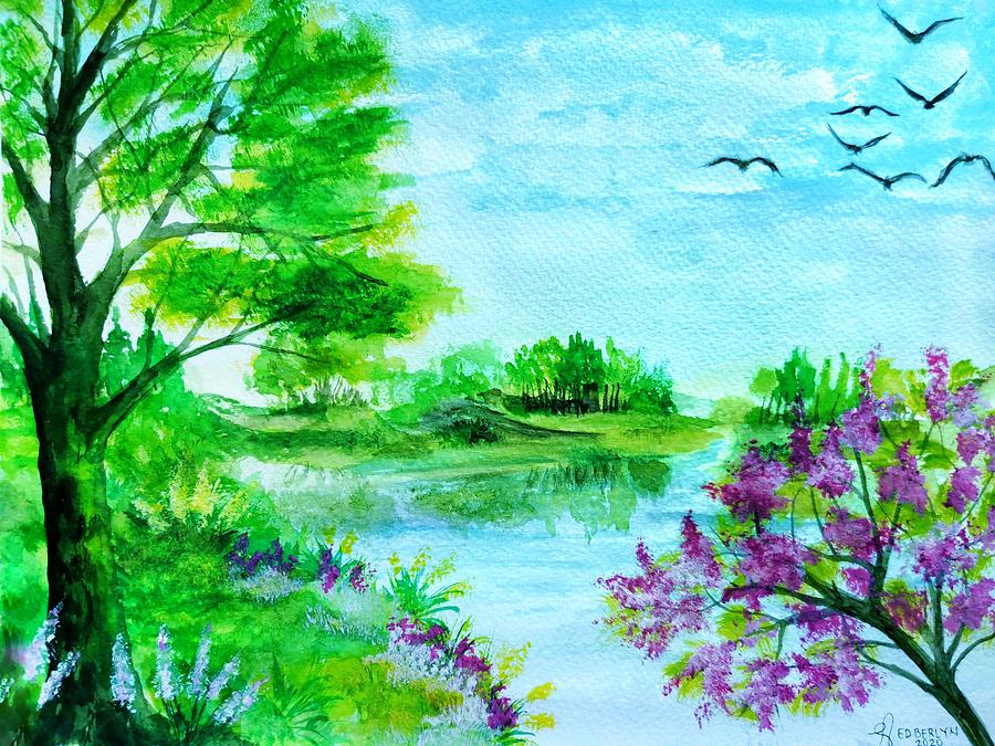 Lake Watercolor Painting Painting