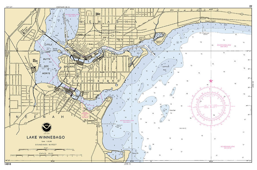 Lake Michigan Digital Art - Lake Winnebago And Fox River Wisconsin Page 22, Noaa Chart 14916_23 by Nautical Chartworks