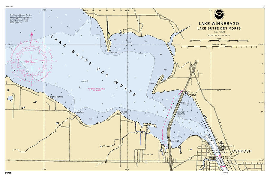 Lake Michigan Digital Art - Lake Winnebago And Fox River Wsconsin Page 14 Lake Butte Des Morts, Noaa Chart 14916_15 by Nautical Chartworks