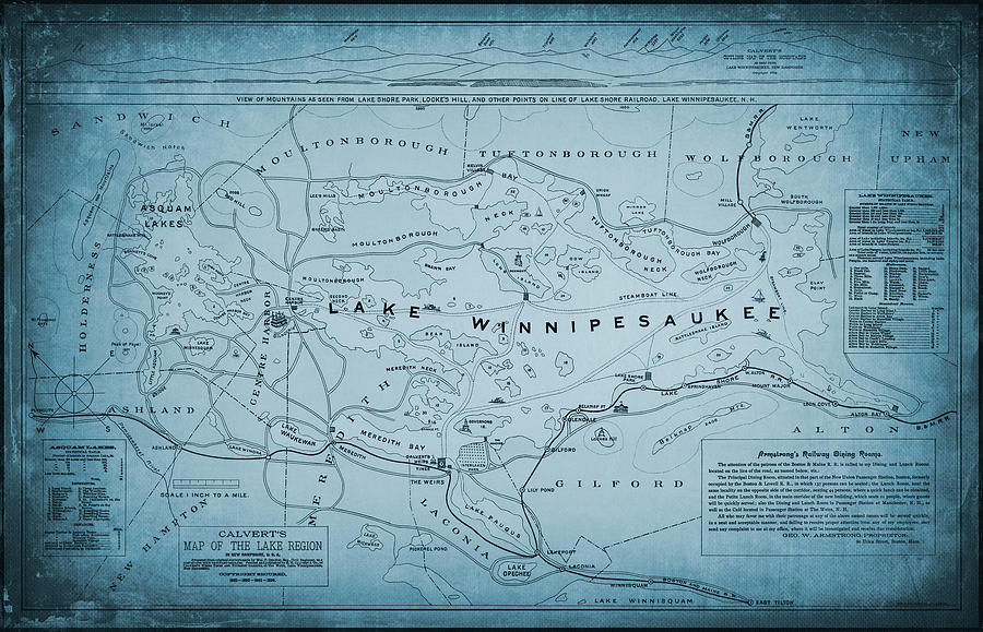 Lake Winnipesaukee And The Lake Region New Hampshire Vintage Map 1896 Blue Carol Japp 