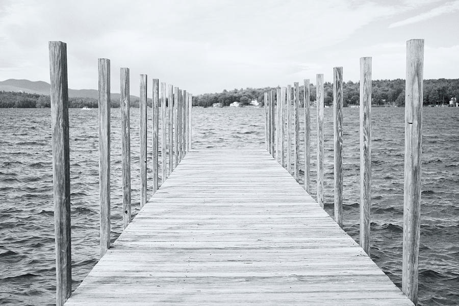 Lake Winnipesaukee Dock Black And White Photograph