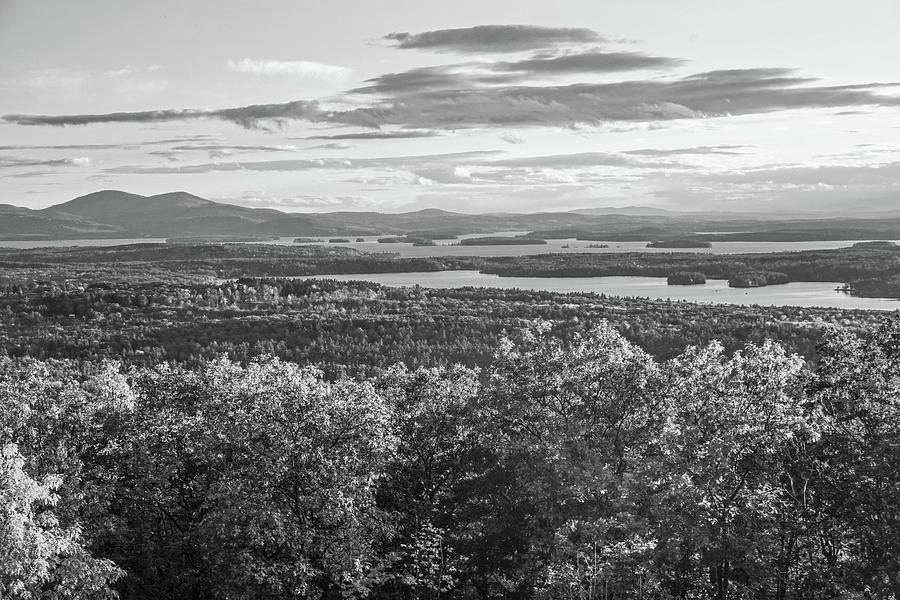 Lake Winnipesaukee Fall Foliage Trees Black and White Photograph by Toby McGuire