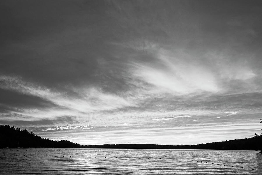 Lake Winnipesaukee sunset Carry Beach Wolfeboro NH Black and White Photograph by Toby McGuire