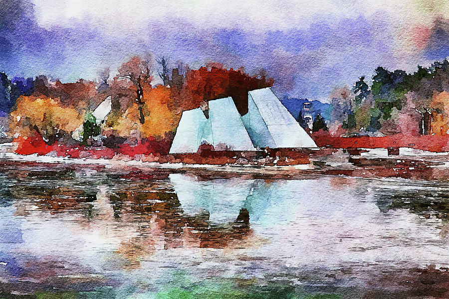 Lake winter reflections - watercolor Mixed Media by Tatiana Travelways