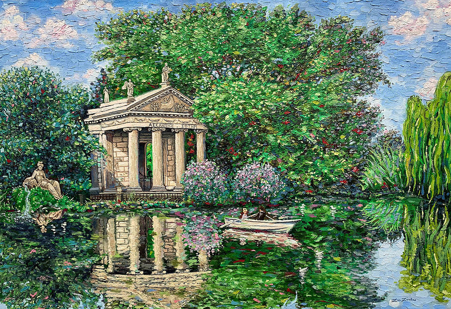 Lake with Row-Boats in Villa Borghese, Rome Painting by Zachary Zorbas