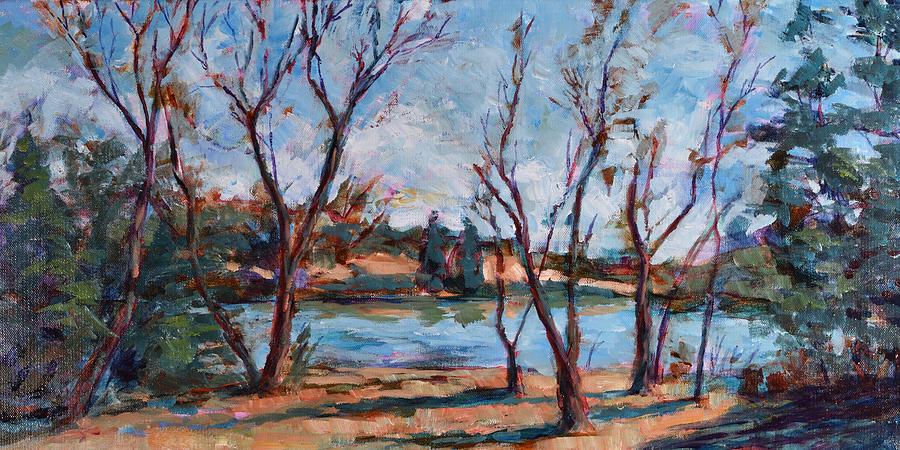 Lake with Winter Trees Painting by David Dorrell