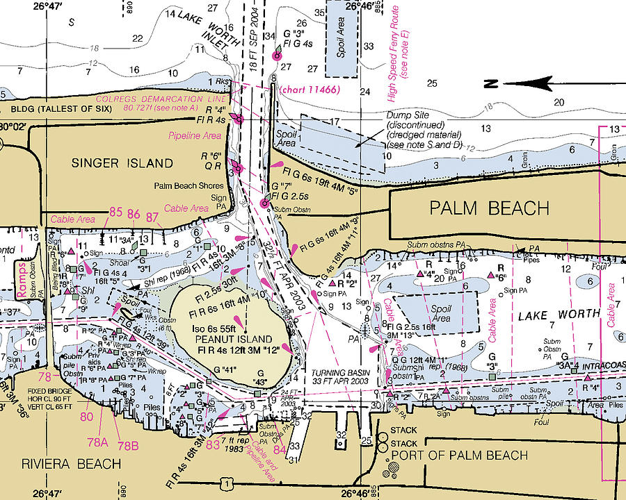 Lake Worth Inlet Florida Nautical Chart Digital Art by Sea Koast Fine