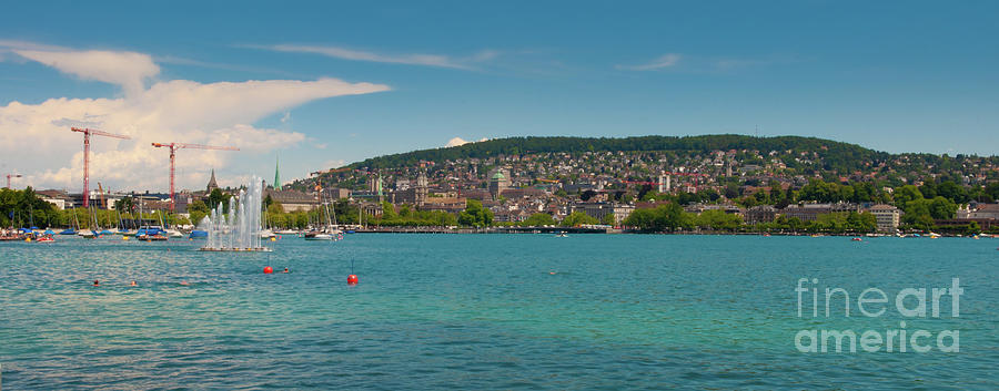 Lake Zurich Overlooking Zurich Downtown Panorama Photograph