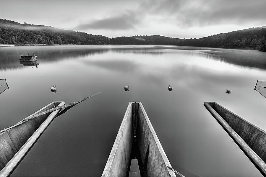 Lake Zwerner Dam Black and White Photograph by JC Findley