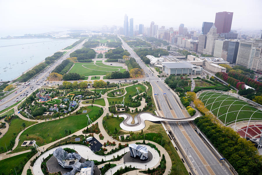 Lakefront parks,  Chicago,  from above Photograph by Stevegeer