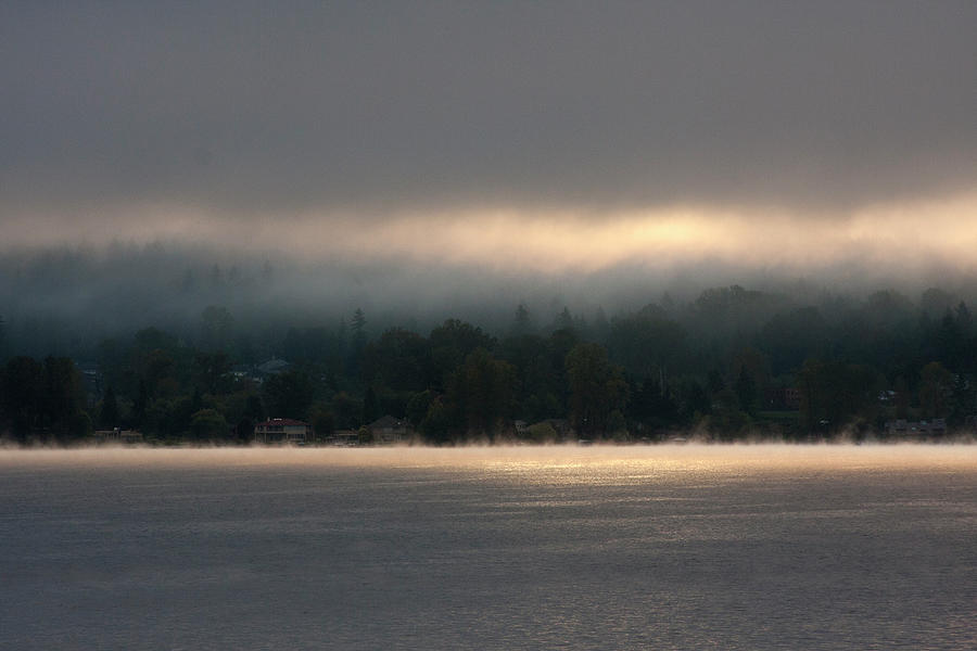 Lakefront Sunrise Through Fog Photograph