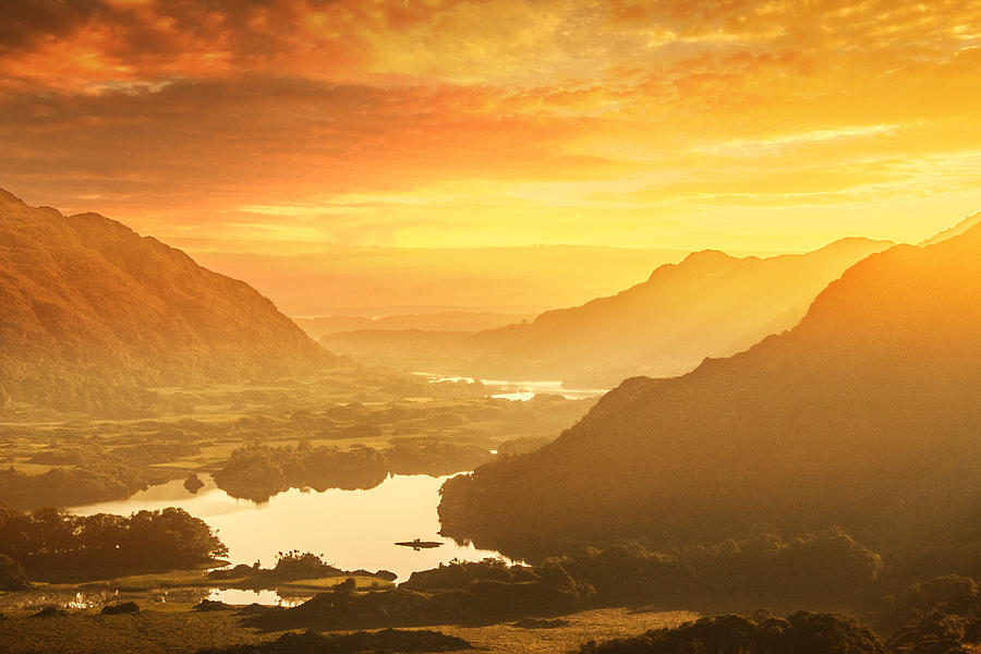 Lakes of Killarney at sunrise - Ring of Kerry, County Kerry, Ireland. View from the scenic point called Ladies View. Photograph by Peter Zelei Images