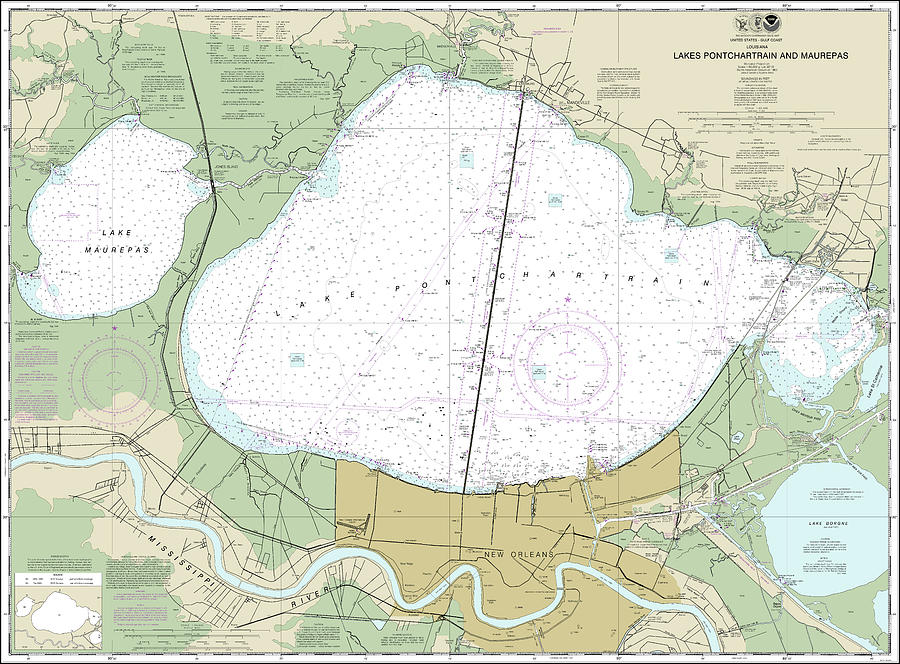 Lakes Pontchartrain and Maurepas Nautical Chart 11369 No Borders