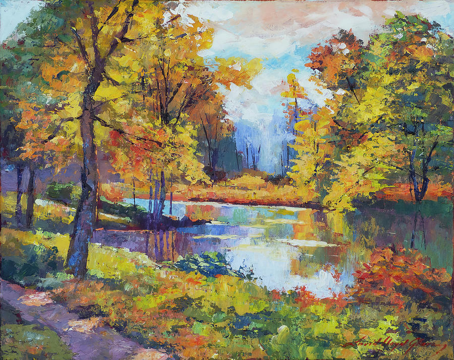 Lakeshore Autumn Path Painting by David Lloyd Glover
