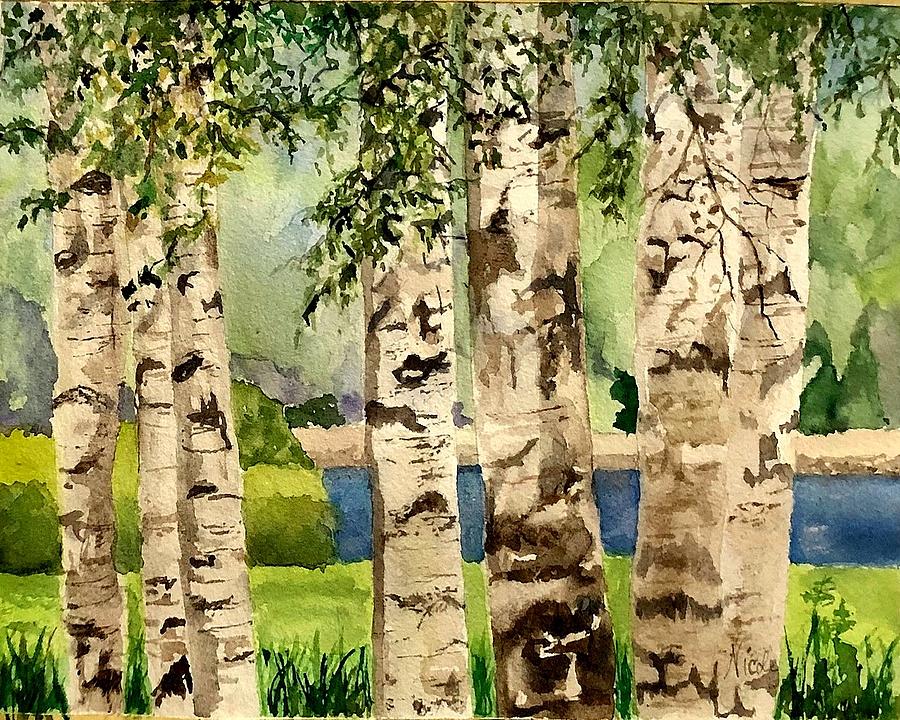 Lakeside Birches Painting