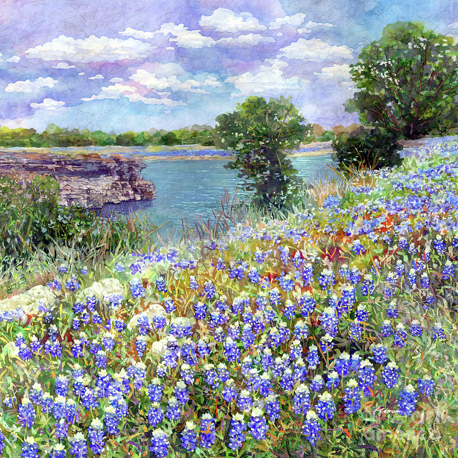 Lakeside Bloom - Bluebonnets Painting