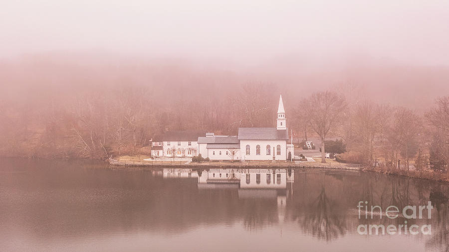 Lakeside Church Shrouded in Fog Photograph by Sean Mills