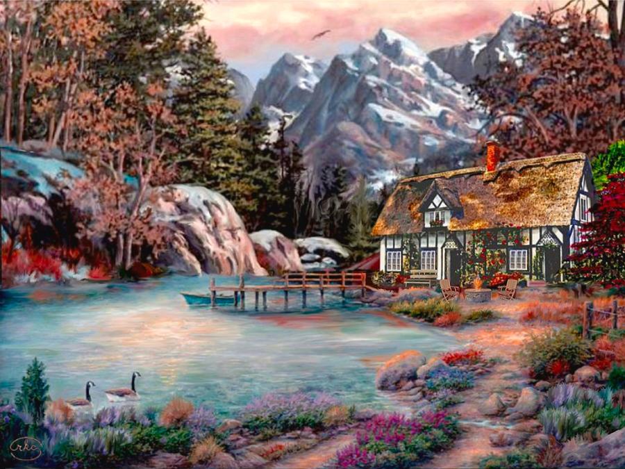 Lakeside Cottage Digital Art by Ron Chambers