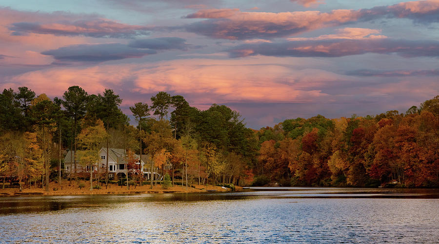 Lakeside Home in Sunset Sky Photograph by Darryl Brooks