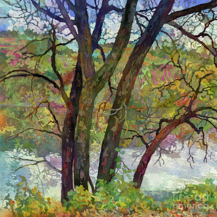 Lakeside Hues - Bare Trees Painting