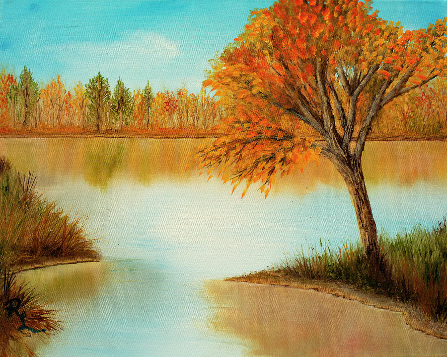 Lakeside in Fall Painting by Renee Logan