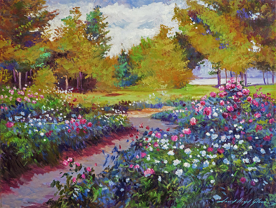 Lakeside Wild Roses Painting by David Lloyd Glover
