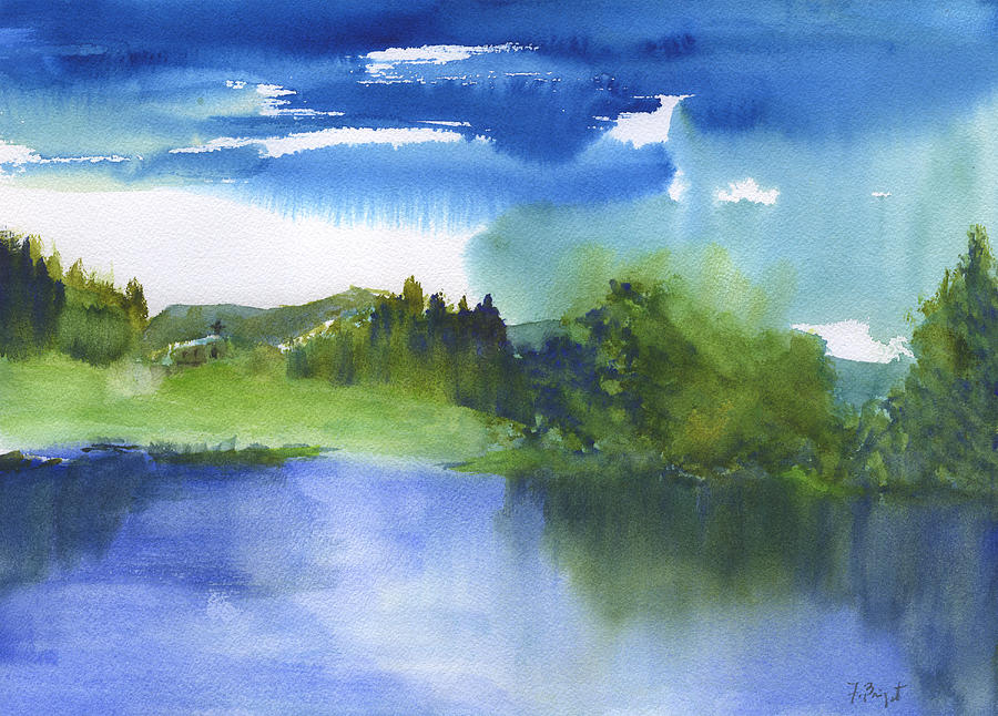 Lakeside and Church Painting by Frank Bright