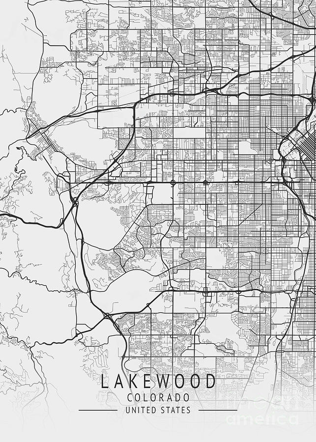 Lakewood - Colorado US Gray City Map Digital Art by Tien Stencil - Pixels