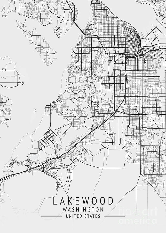 Lakewood - Washington US Gray City Map Digital Art by Tien Stencil