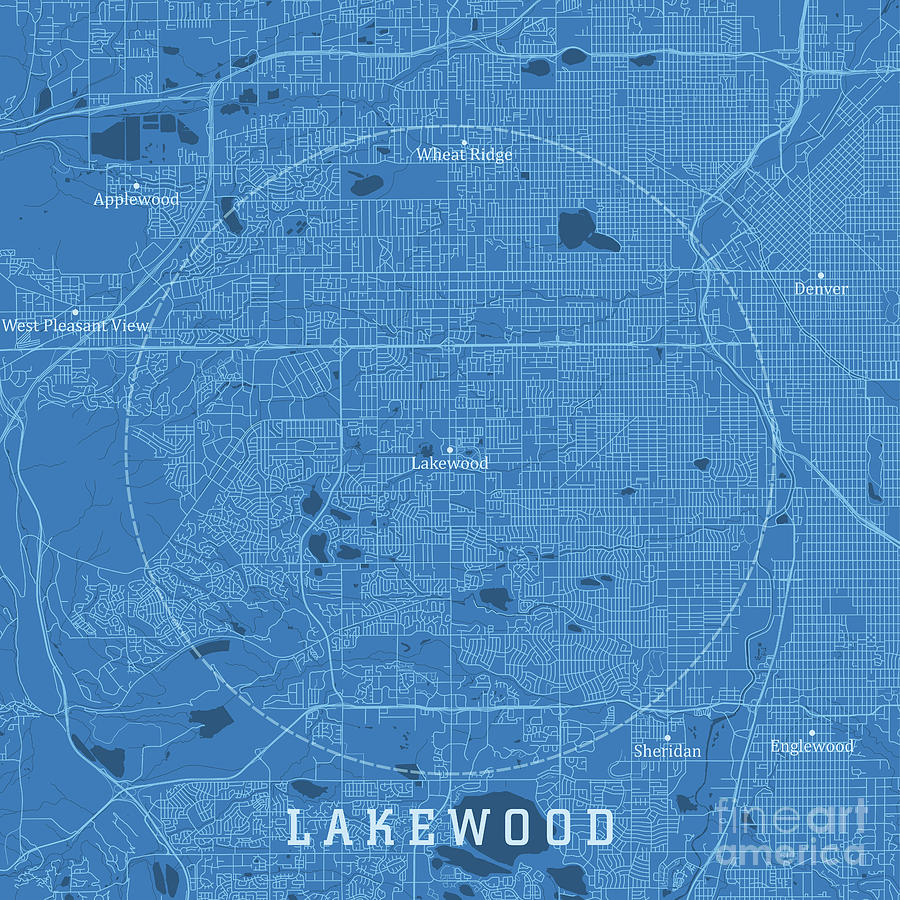 Lakewood CO City Vector Road Map Blue Text Digital Art by Frank ...