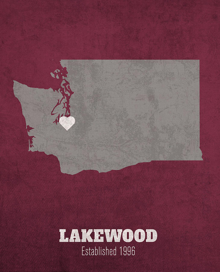Washington State University Mixed Media - Lakewood Washington City Map Founded 1996 Washington State University Color Palette by Design Turnpike