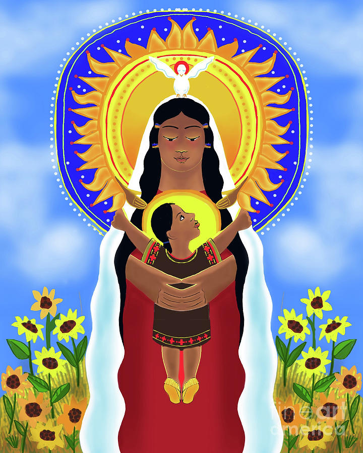 Lakota Madonna with Sunflowers - MMLMS Painting by Br Mickey McGrath OSFS