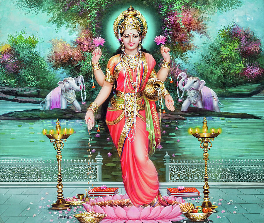 Lakshmi by Sapar Brothers Painting by Orca Art Gallery | Fine Art America