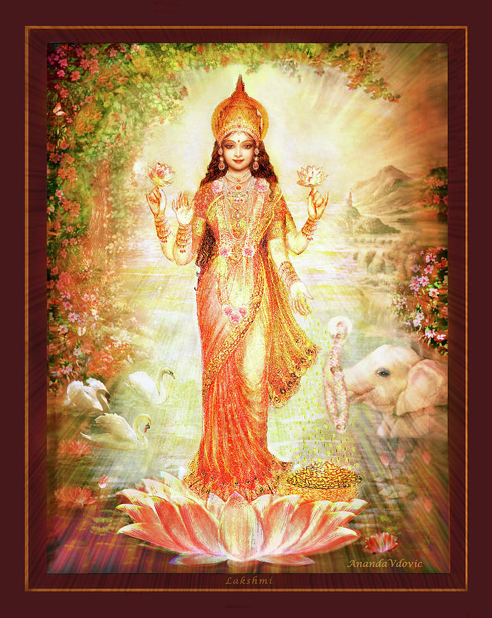 Vintage Mixed Media - Lakshmi Goddess of Fortune by Ananda Vdovic