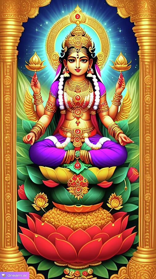 A I Lakshmi HINDU Goddess of Wealth and Fortune Digital Art by Denise F Fulmer