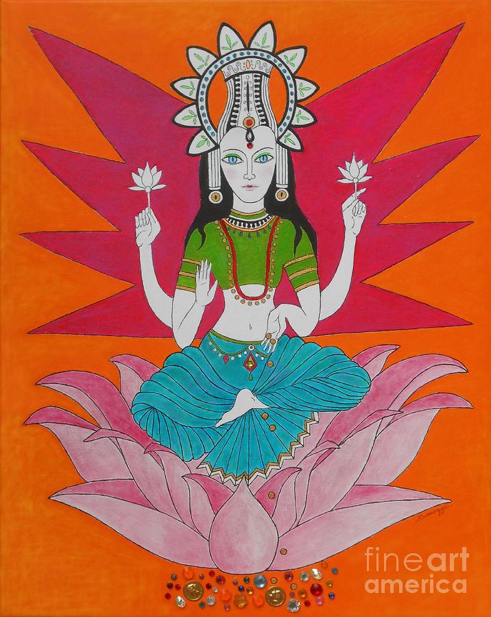 Lakshmi, Hindu Goddess of Wealth Mixed Media by Jayne Somogy