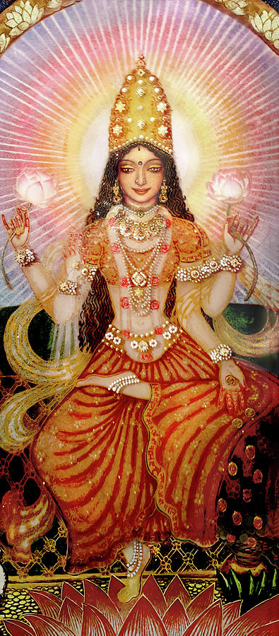 Lakshmi on the Lotus Throne - Detail Glass Art by Ananda Vdovic