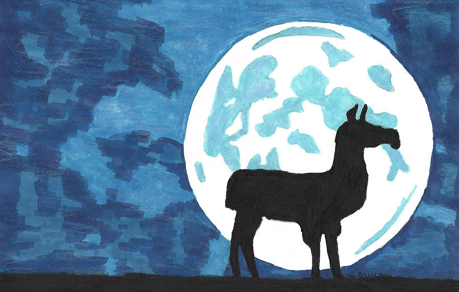 Lama by Moonlight Mixed Media by Ali Baucom