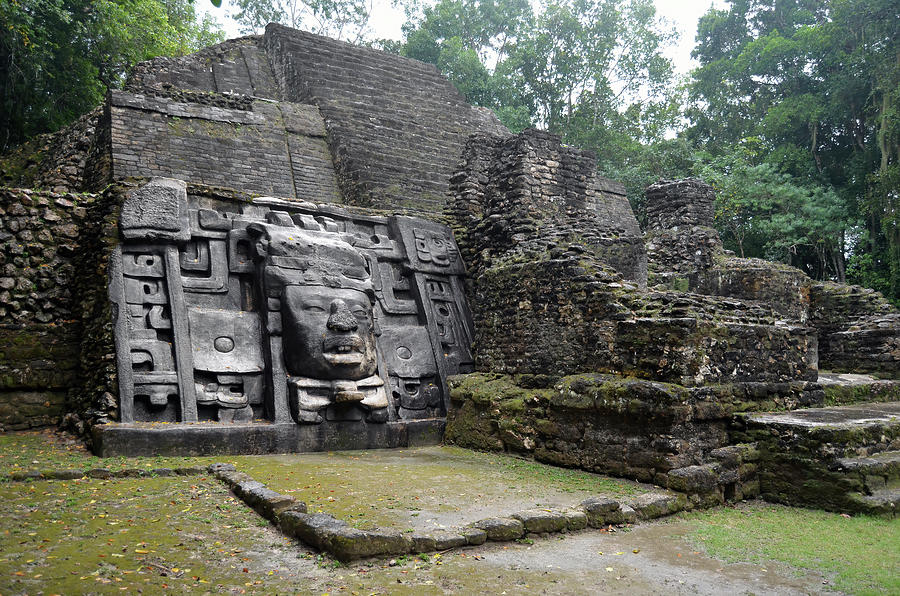 Lamanai Belize Archeological Preserve Mask Temple Pyramid Ruin Angle